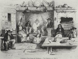 Interieur van een boerderij in Bretagne, 1843 door French School